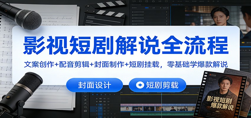影视短剧解说全流程：文案创作+配音剪辑+封面制作+短剧挂载，零基础学爆款解说-站长V课