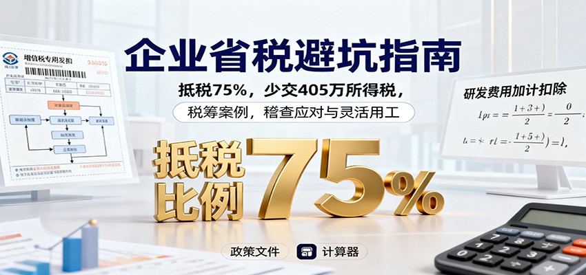 企业省税避坑指南：抵税75%，少交405万所得税，税筹案例，稽查应对与灵活用工-站长V课