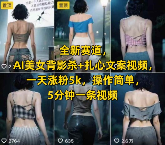 全新赛道，AI美女背影杀+扎心文案视频，一天涨粉5k，操作简单，5分钟一条视频-Zv头条