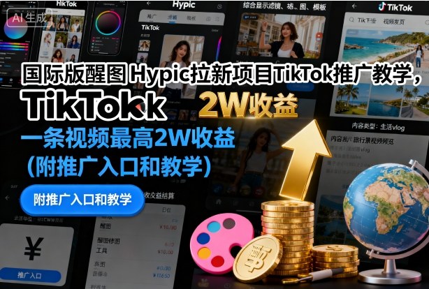 国际版醒图Hypic拉新项目TikTok推广教学,一条视频最高2W收益(附推广入口和教学)-站长V课