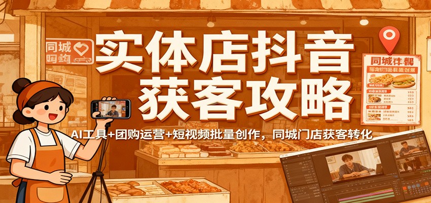实体店抖音获客攻略：AI工具+团购运营+短视频批量创作，同城门店获客转化-站长V课