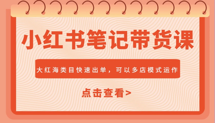 小红书笔记带货课，大红海类目快速出单，市场大，可以多店模式运作-Zv头条