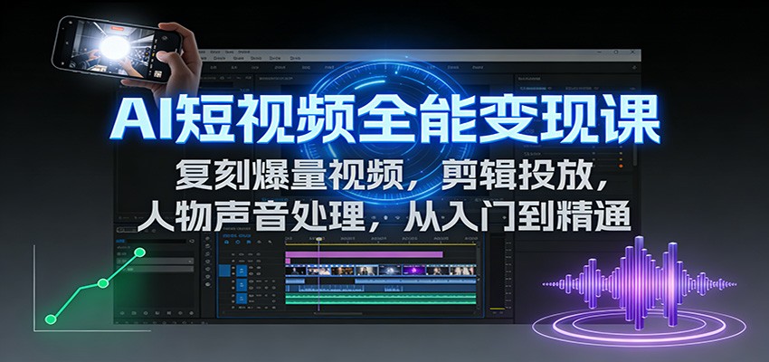 AI短视频全能变现课：复刻爆量视频，剪辑投放，人物声音处理，从入门到精通-站长V课