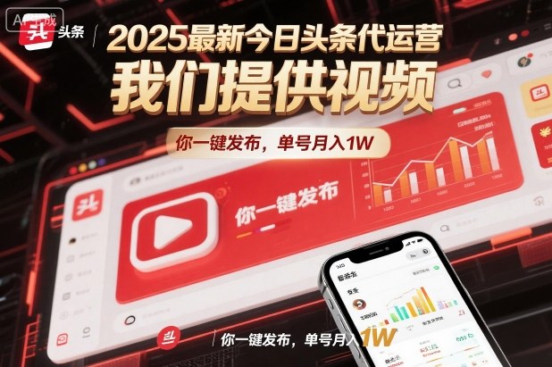 2025最新今日头条代运营，我们提供视频，你一键发布，单号月入1W【揭秘】-站长V课