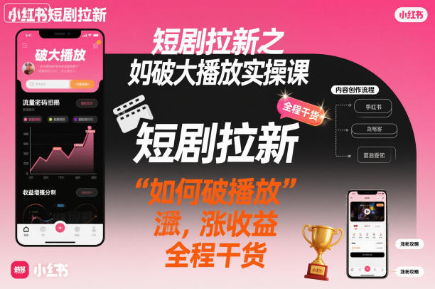 短剧拉新之小红书如何破大播放实操课，如何破播放，涨收益，全程干货-站长V课