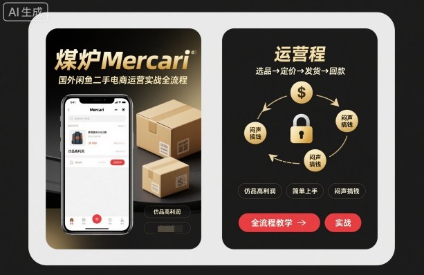 煤炉Mercari国外闲鱼二手电商运营实战全流程，仿品高利润，简单上手，闷声搞钱-站长V课