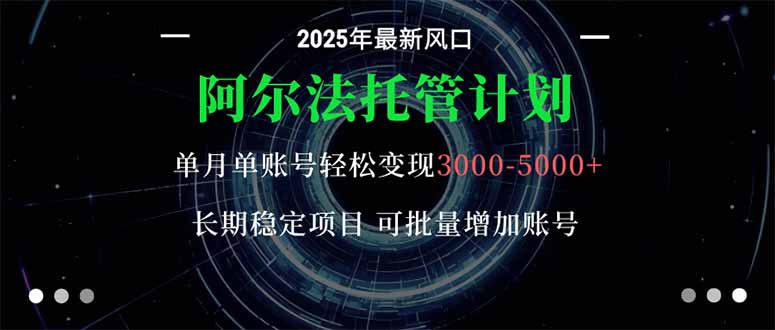 阿尔法托管计划 单账号月入3000-5000，长期稳定项目，新手小白轻松上手。-站长V课