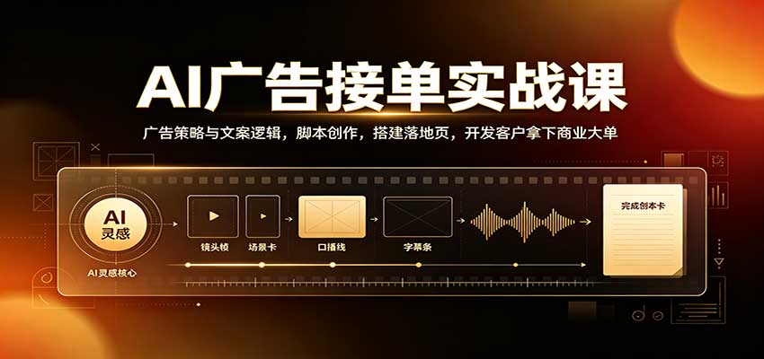 AI广告接单实战:广告策略与文案逻辑,脚本创作,搭建落地页,开发客户拿下商业大单-站长V课