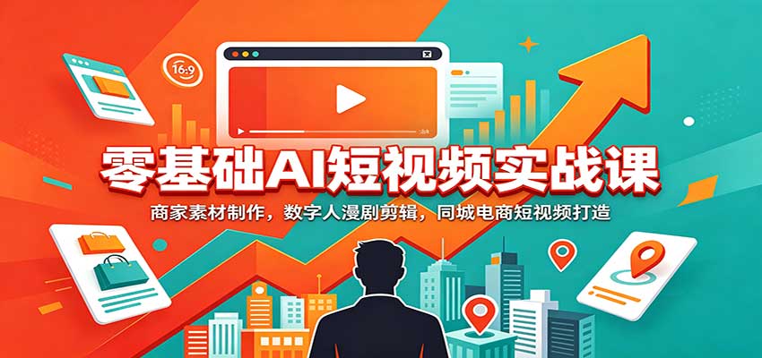 零基础AI短视频实战课:商家素材制作,数字人漫剧剪辑,同城电商短视频打造-站长V课
