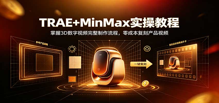 TRAE+MinMax实操教程：3D数字视频完整制作流程，零成本复刻产品视频-站长V课