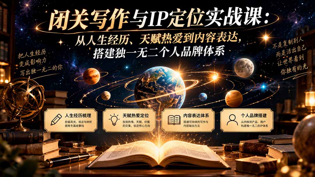 闭关写作与IP定位实战课：从人生经历、天赋热爱到内容表达，搭建独一无二个人品牌体系-站长V课