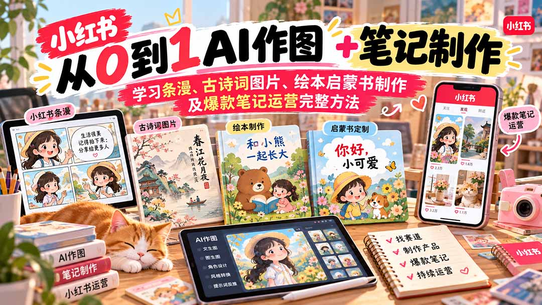 2026小红书AI内容创作从0到1:学习条漫、古诗词图片、绘本启蒙书制作及爆款笔记运营完整方法-站长V课
