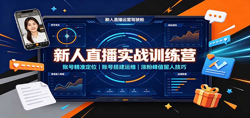 新人直播实战训练营:账号精准定位,账号搭建运维,涨粉峰值留人技巧-站长V课