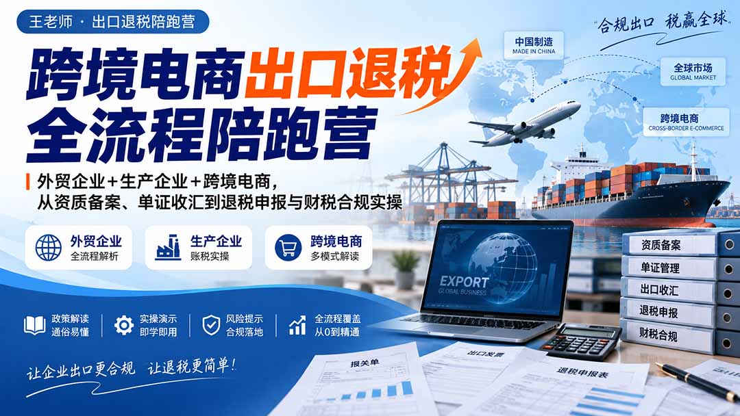 跨境电商出口退税全流程陪跑营|外贸企业+生产企业+跨境电商,从资质备案、单证收汇到退税申报与财税合规实操-站长V课