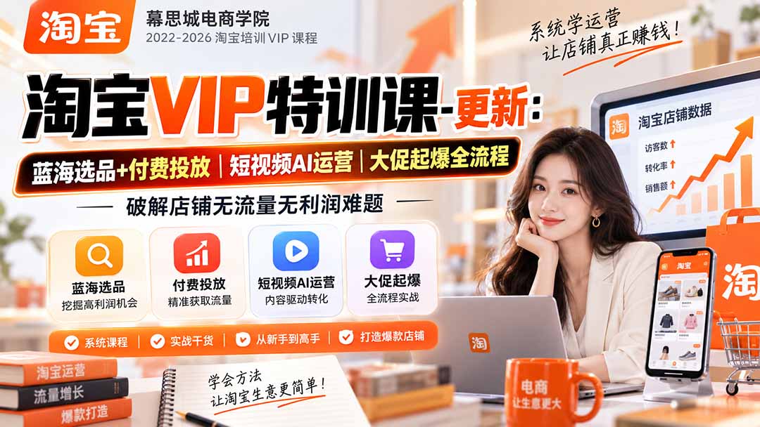 淘宝VIP特训课-更新0917:蓝海选品+付费投放|短视频AI运营|大促起爆全流程,破解店铺无流量无利润难题-站长V课