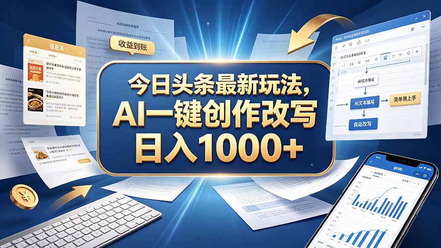今日头条最新玩法,AI 一键创作改写,简单易上手,轻松日入 1000 +-站长V课