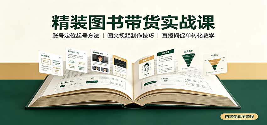 精装图书带货实战课:账号定位起号方法,图文视频制作,促单转化教学-站长V课