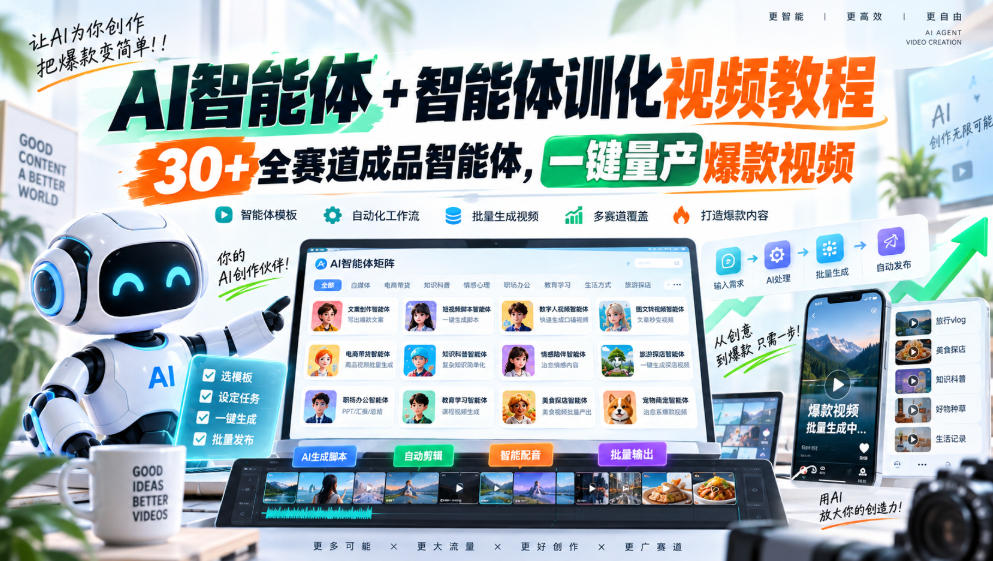 【无水印】AI智能体+智能体训化视频教程，30+全赛道成品智能体，一键量产爆款视频【更新】-站长V课