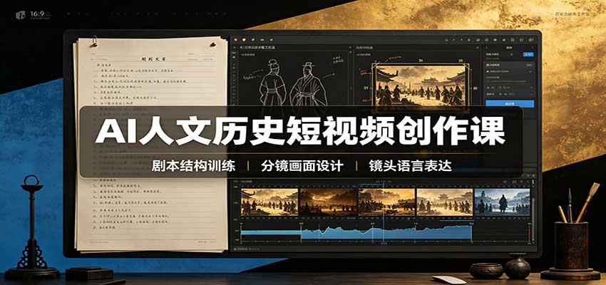 AI人文历史短视频创作课:赛道对标、剧本分镜制图,掌握视频完整产出流程-站长V课