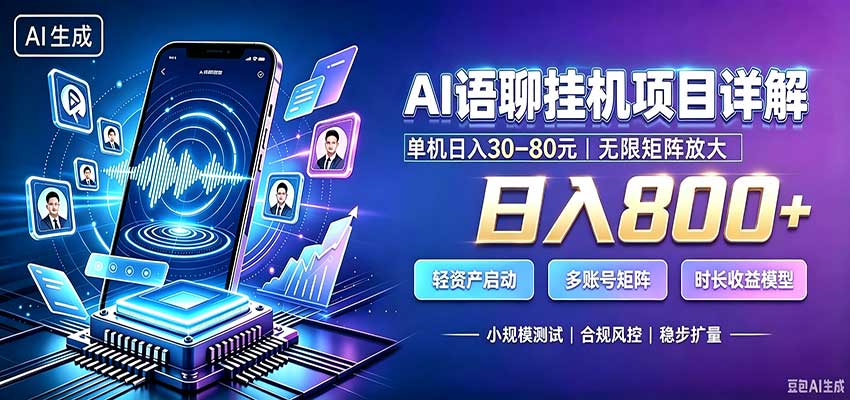 AI语聊挂机,日入800+,适用个人副业,工作室矩阵操作-站长V课