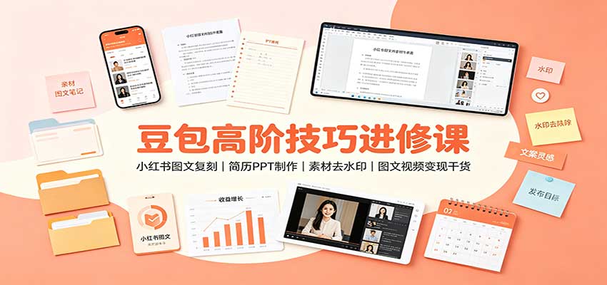 豆包高阶技巧进修课：小红书图文复刻，简历PPT制作，素材去水印，图文视频变现干货-站长V课