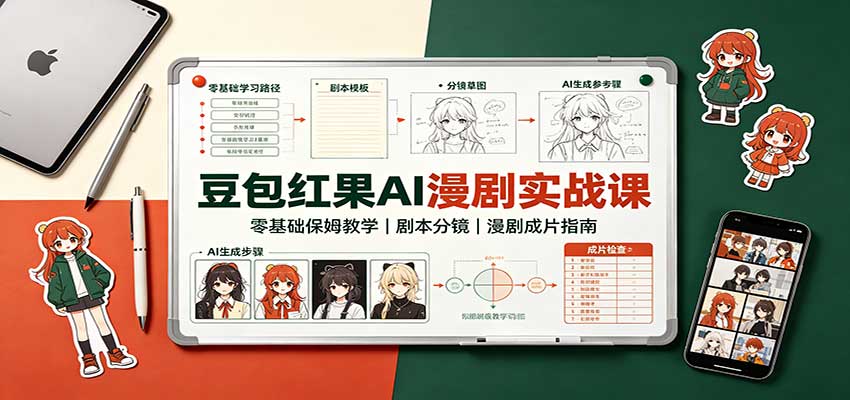 豆包红果AI漫剧实战课:零基础保姆教学,剧本分镜,漫剧成片指南-站长V课