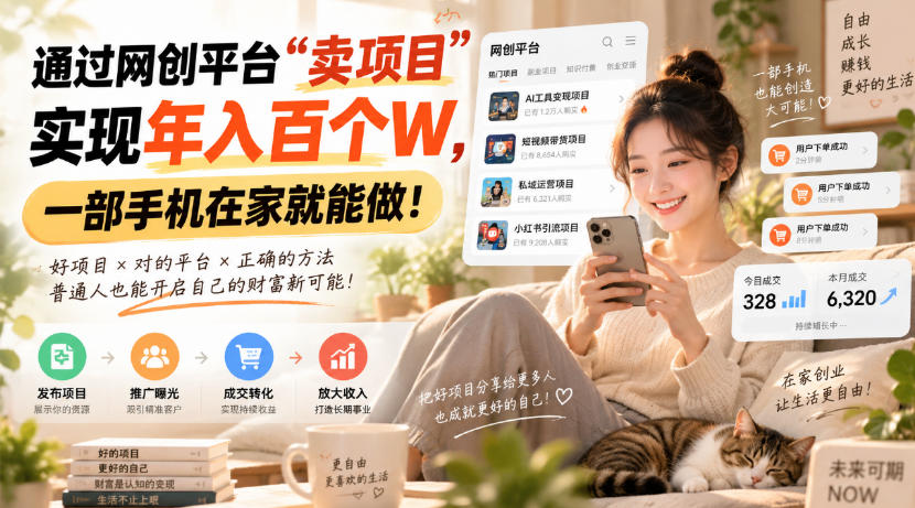 靠卖网创项目变现,一年拿下百万收益!一台手机就能操作!-站长V课