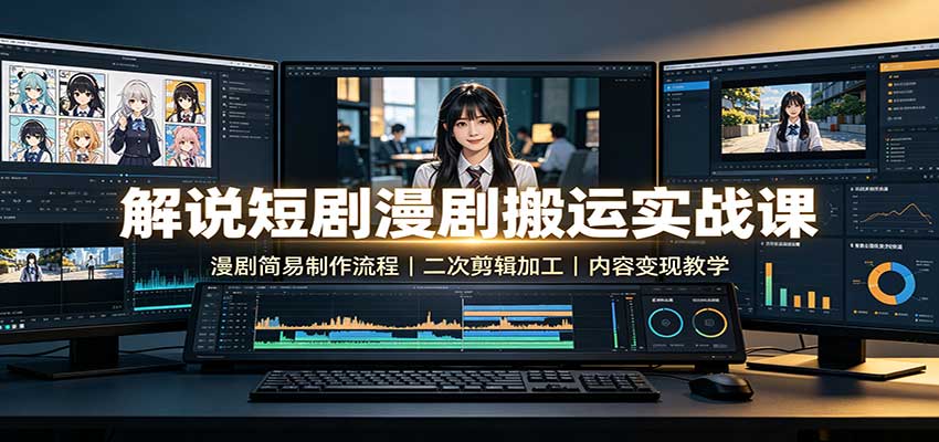 解说短剧漫剧搬运实战课:漫剧简易制作流程,二次剪辑加工,内容变现教学-站长V课
