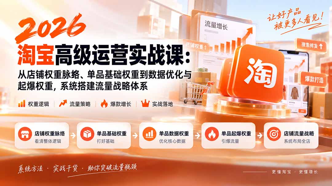 2026淘宝高级运营实战课：从店铺权重脉络、单品基础权重到数据优化与起爆权重，系统搭建流量战略体系-站长V课