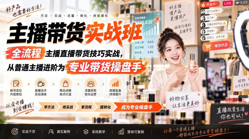 主播带货实战班ZB,全流程主播直播带货技巧实战,从普通主播进阶为专业带货操盘手-站长V课
