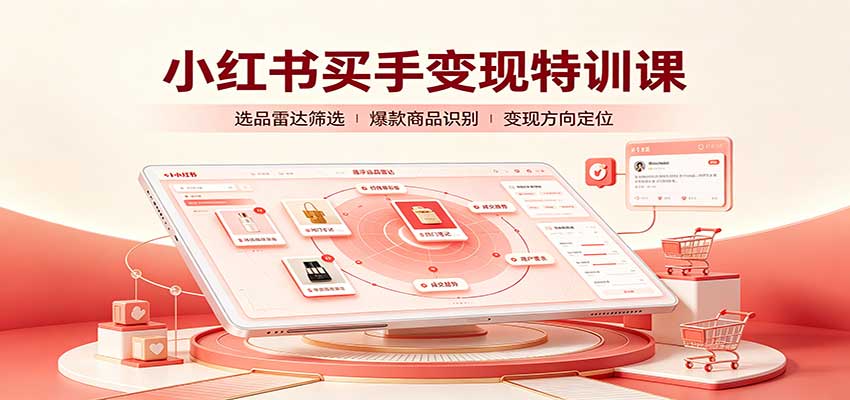 小红书买手变现特训课:账号定位养号起号,选品挂车,笔记标题封面全套教学-站长V课
