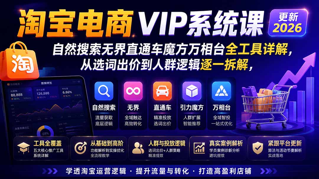 2026淘宝电商终局之战VIP课-更新0920:自然搜索+直通车+无界+精准人群,系统掌握测款动销与全店推广布局方法-站长V课