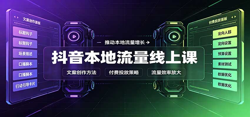抖音本地流量线上课:账号搭建拍摄剪辑,文案创作与付费投放教学-站长V课