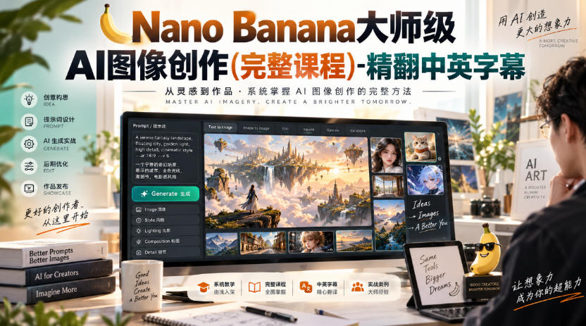 【无水印】Nano Banana大师级AI图像创作(完整课程)-精翻中英字幕-站长V课