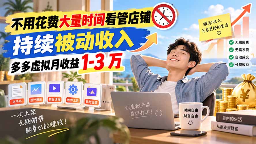 不用花费大量时间看管店铺,持续被动收入,多多虚拟月收益 1-3 万-站长V课