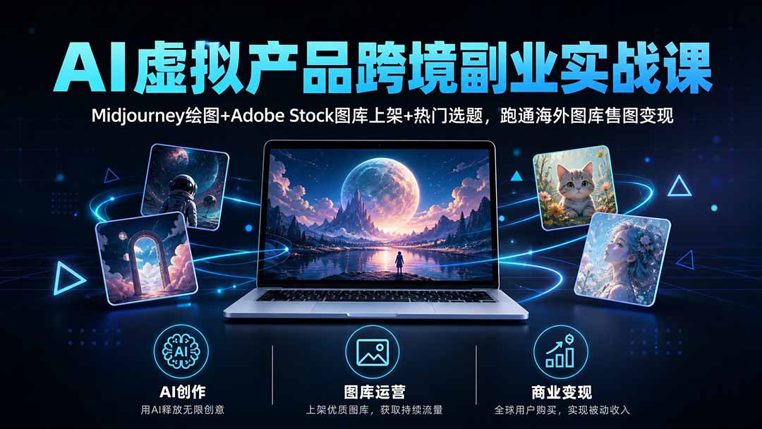 AI虚拟产品跨境副业实战课|Midjourney绘图+Adobe Stock图库上架+热门选题,跑通海外图库售图变现-站长V课