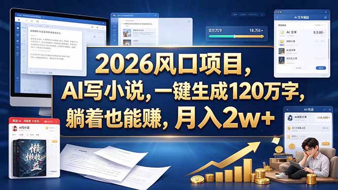 2026 风口项目,AI 写小说,一键生成 120 万字,躺着也能赚,月入 2w +-站长V课