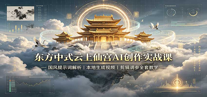 东方中式云上仙宫AI创作实战课:国风提示词解析,本地生成视频,剪辑调参全套教学-站长V课