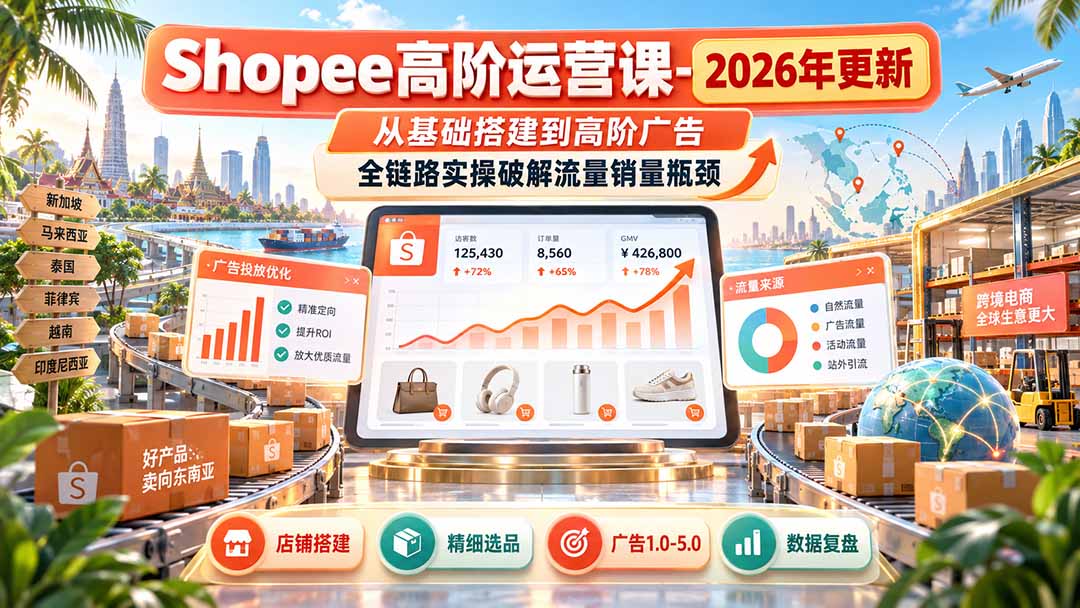 Shopee高阶运营课-更新9月,从基础搭建到高阶广告,全链路实操破解流量销量瓶颈-站长V课