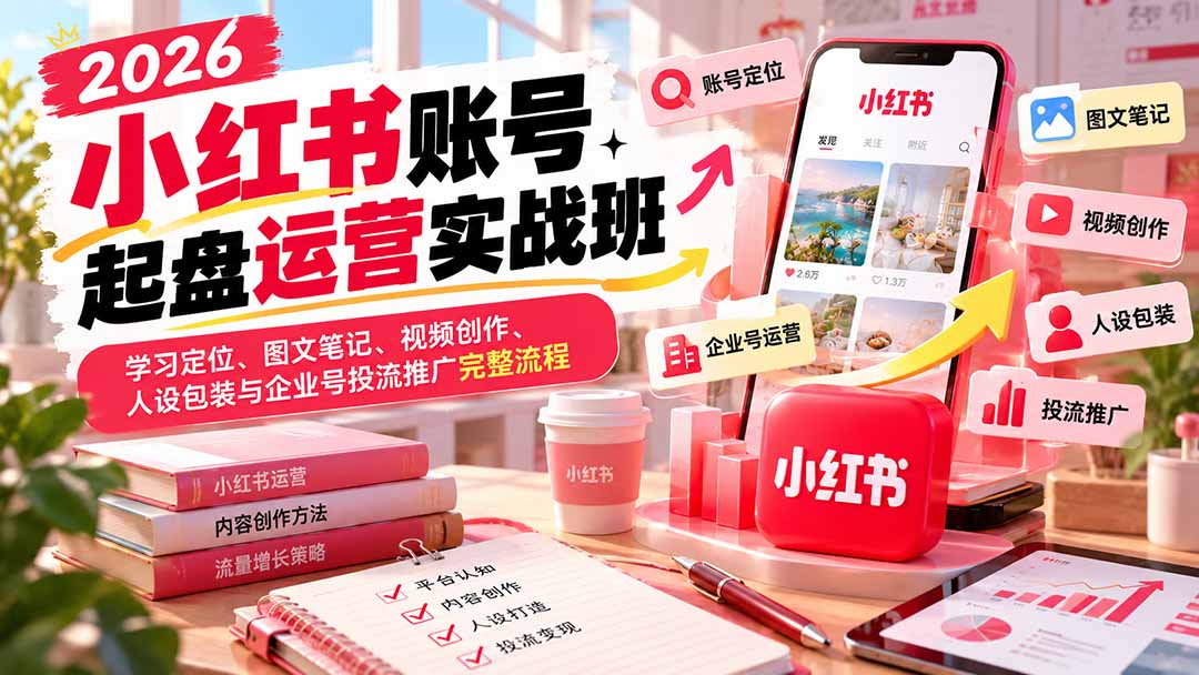 2026小红书账号起盘运营实战班：学习定位、图文笔记、视频创作、人设包装与企业号投流推广完整流程-站长V课