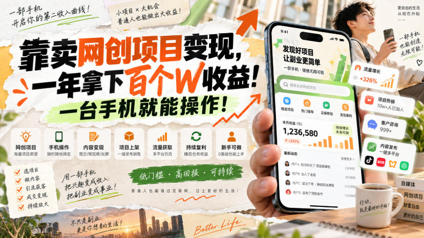 网创小程序虚拟资料变现，一年拿下百万收益，一部手机就可以做，0成本变现副业！-站长V课