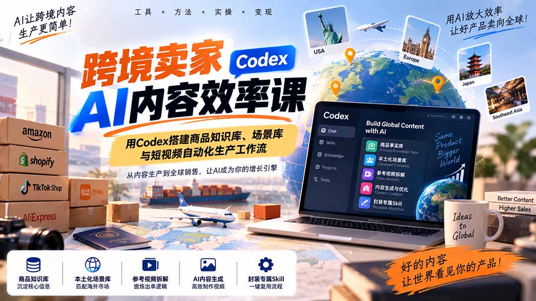 跨境卖家AI内容效率课:用Codex搭建商品知识库、场景库与短视频自动化生产工作流-站长V课