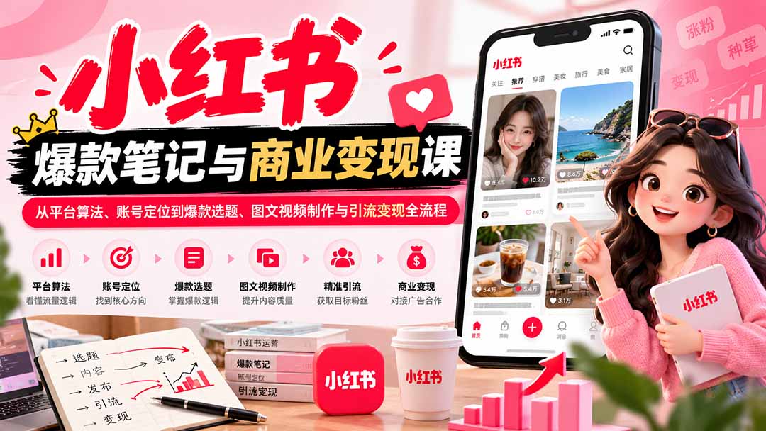 2026小红书爆款笔记与商业变现课：从平台算法、账号定位到爆款选题、图文视频制作与引流变现全流程-站长V课