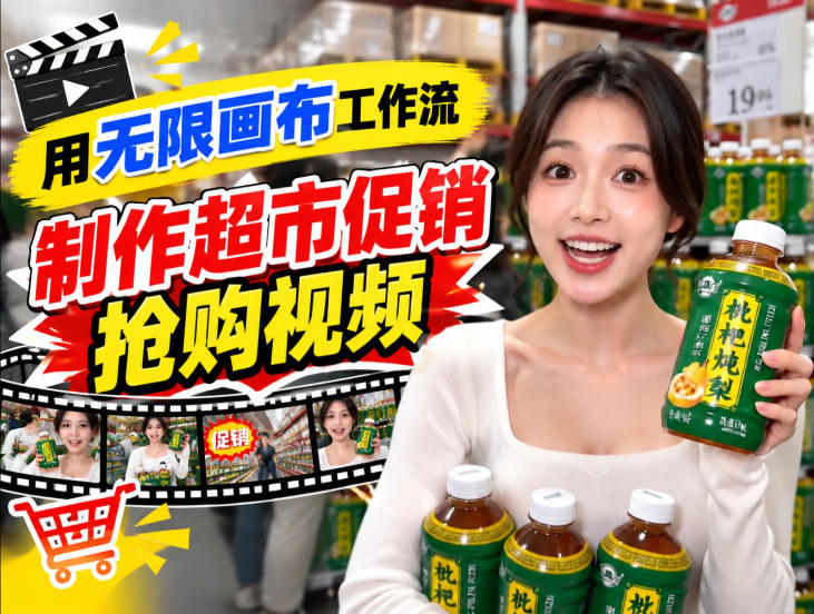 无限画布超市促销抢购视频工作流，一键产出TikTok抖音带货短视频-站长V课