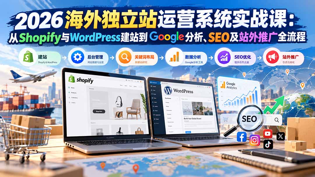 2026海外独立站运营系统实战课：从Shopify与WordPress建站到Google分析、SEO及站外推广全流程-站长V课