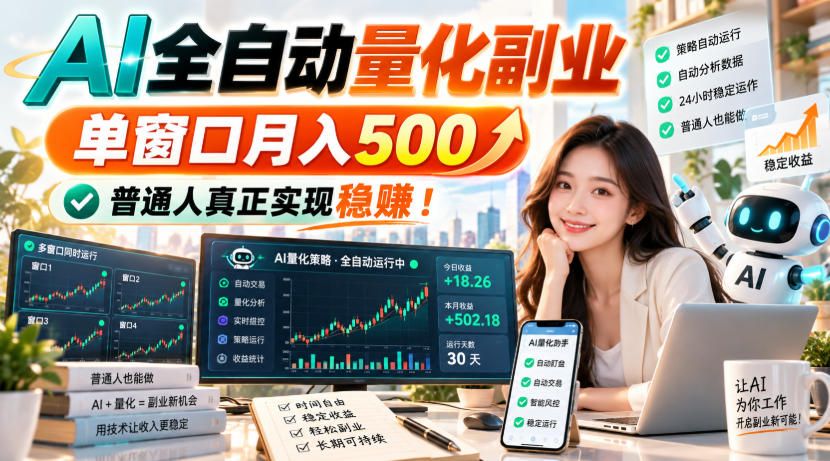 AI全自动量化副业，单窗口月入500，普通人真正实现稳賺！【揭秘】-站长V课