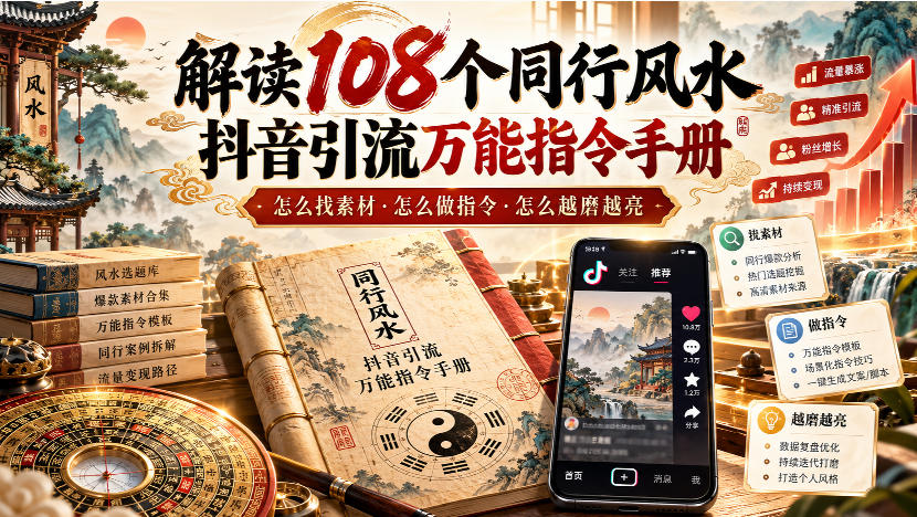 解读108个同行风水抖音引流万能指令手册，怎么找素材·怎么做指令·怎么越磨越亮【文档】-站长V课