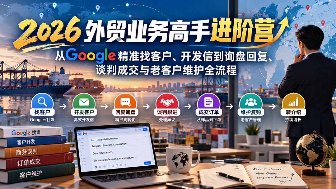 2026外贸业务高手进阶营：从Google精准找客户、开发信到询盘回复、谈判成交与老客户维护全流程-站长V课