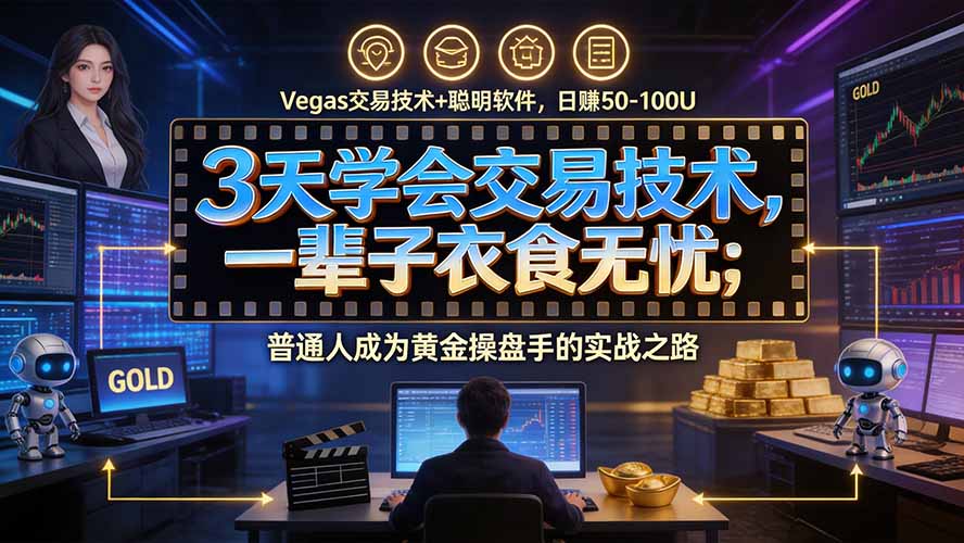 3天学会做交易，普通人快速成为操盘手” Vegas交易系统+聪明软件 ， 日赚50-1000U， 长期稳定，小白轻松上手-站长V课
