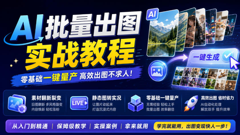 AI批量出图实战教程，素材翻新裂变，静态图转实况，零基础一键量产-站长V课